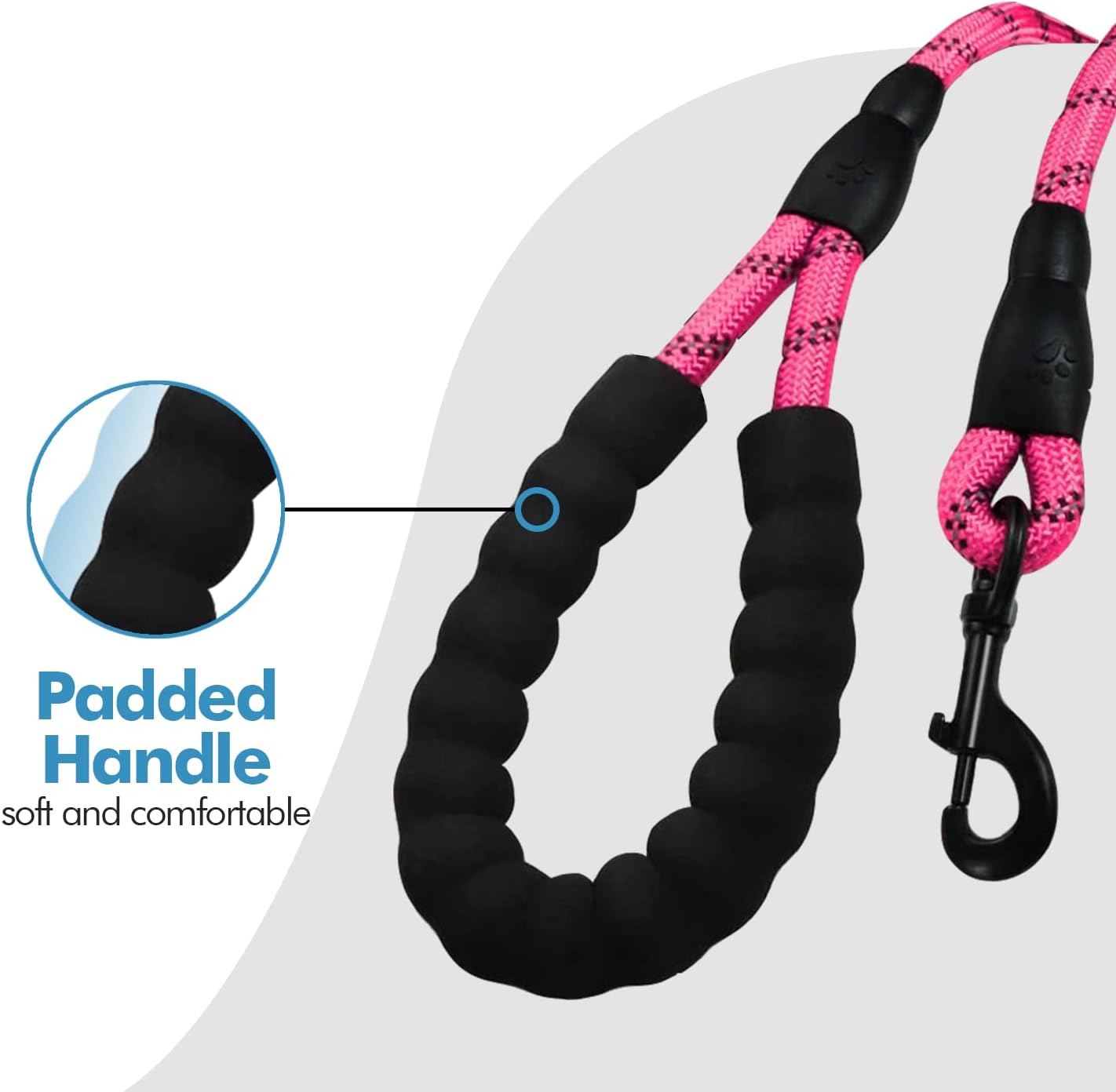 Detalle de Edipets Hundeleine mit gepolstertem Griff, 360° Clip & reflektierend – 150 cm (Rosa)