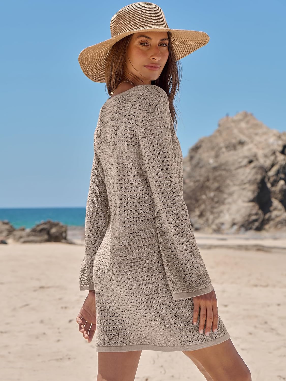 Thumbnail 5 de ANRABESS Crochet Mesh Cover Up V-Neck Dress 🏖