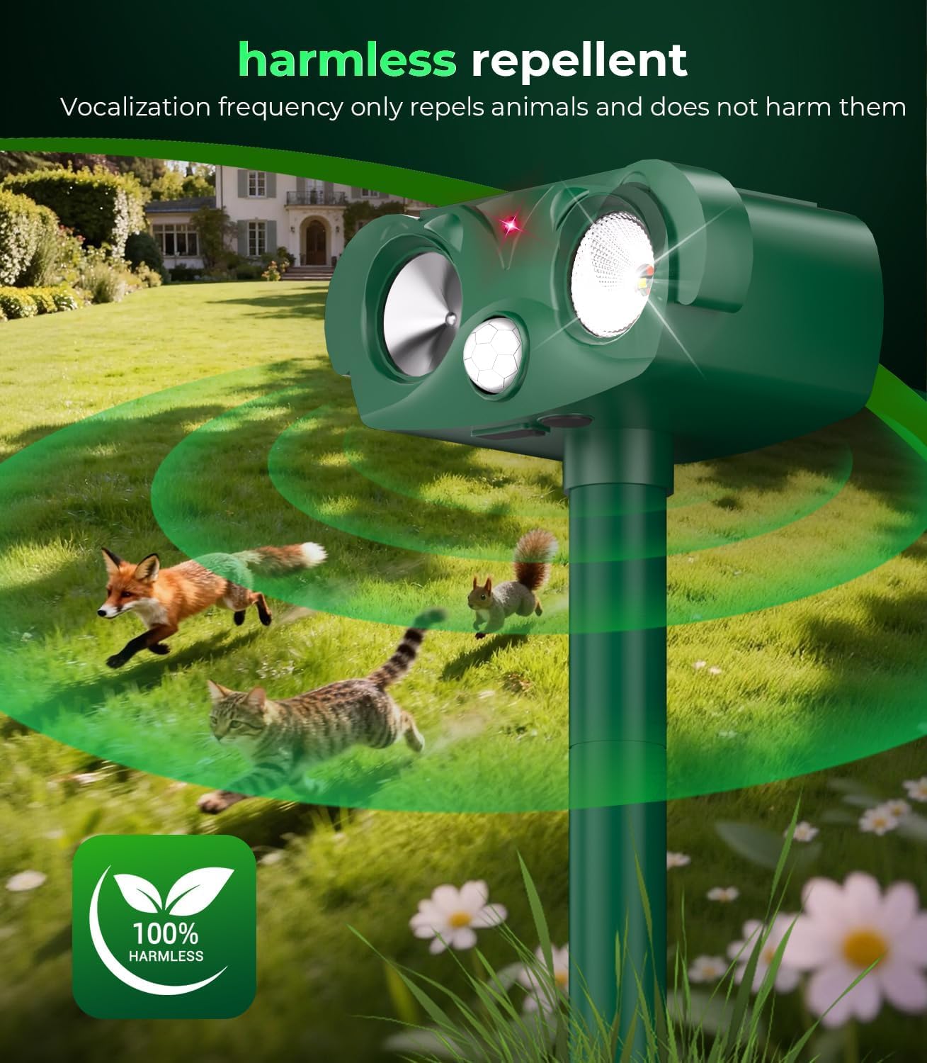 Detalle de Zentria 2026 Upgraded Cat Deterrents for Gardens UK – Dual Ultrasonic & Infrared, Solar Powered