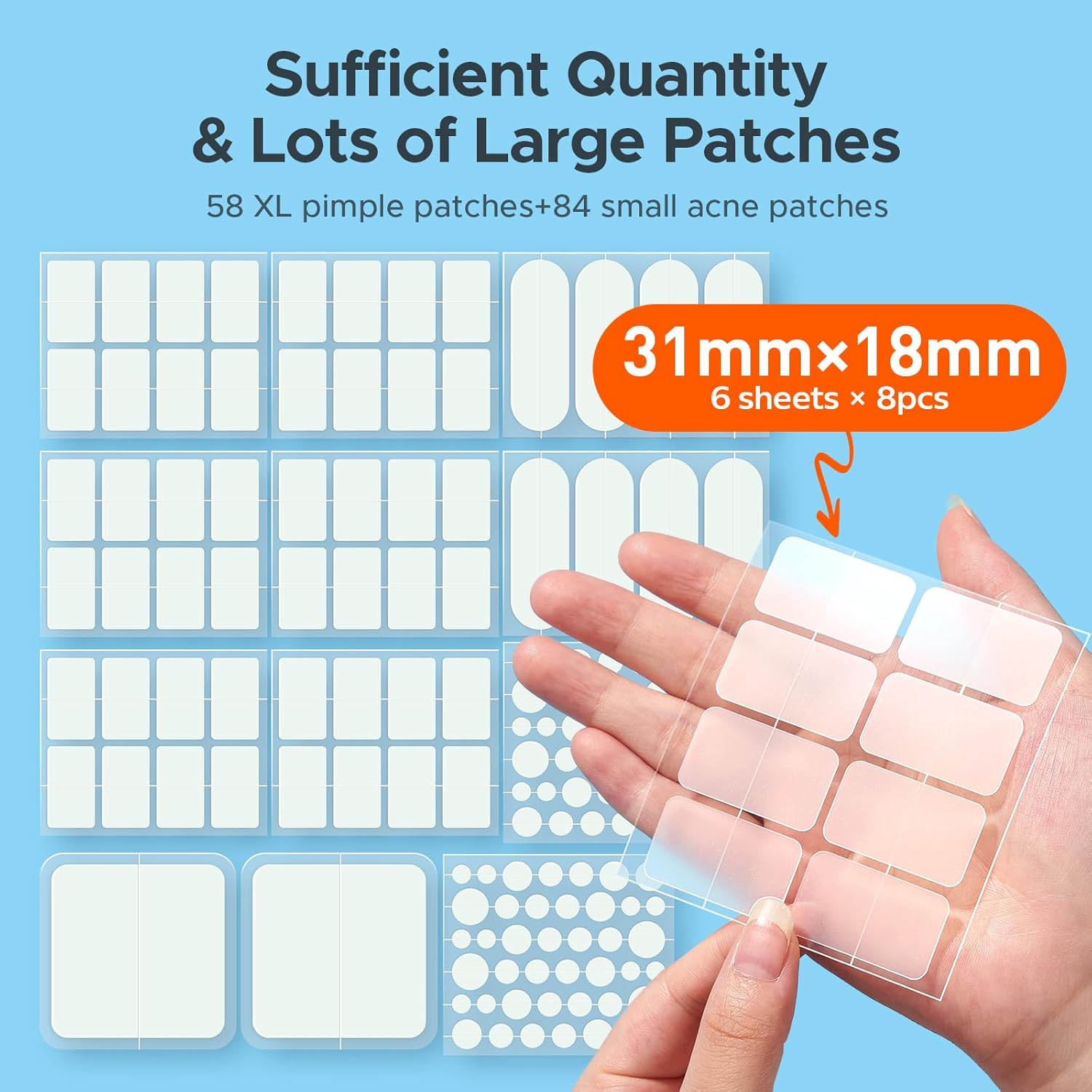 Thumbnail 1 de Large Pimple Patches for Face – 142 Count Across 7 Sizes (XL Hydrocolloid Bandages) by TKTK