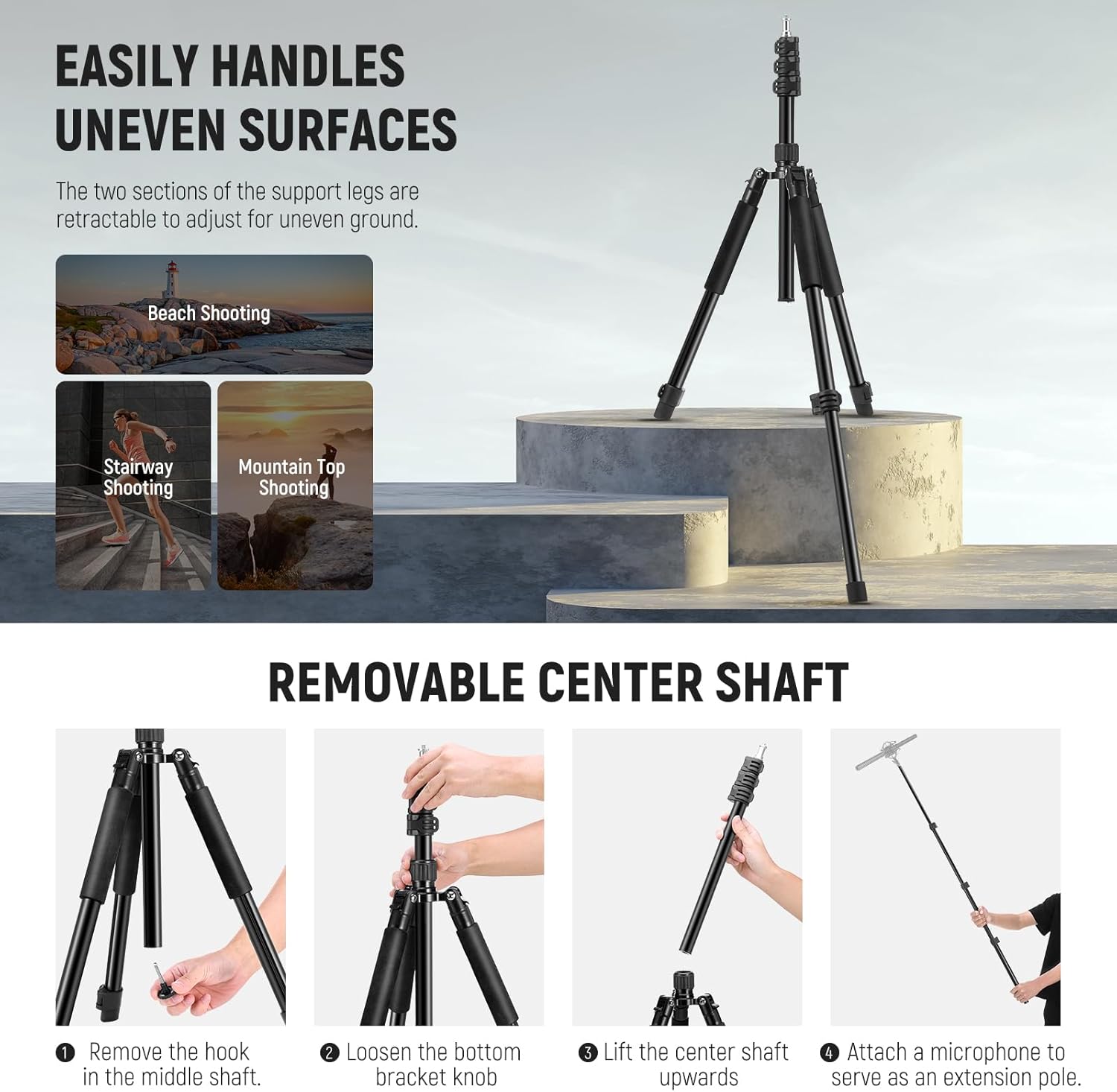 Thumbnail 2 de NEEWER ST195 Aluminium Light Stand with 1/4" Screw (1.5–6.4ft / 47–195cm)