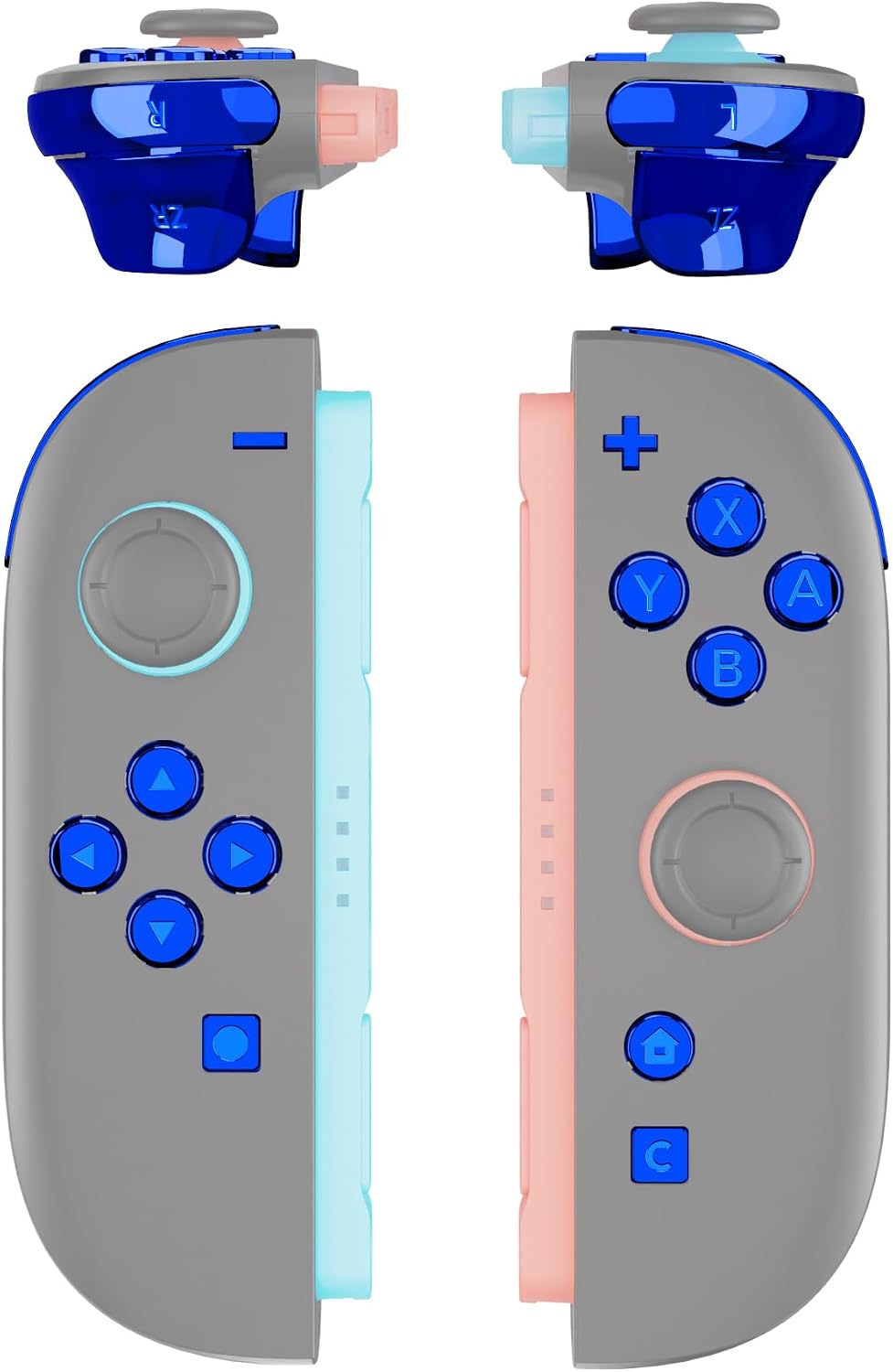 Detalle de eXtremeRate DIY Replacement Full Set Buttons for Joycon 2 (Chrome Blue) – Precision Ab XY D-Pad + Home/Capture/Release