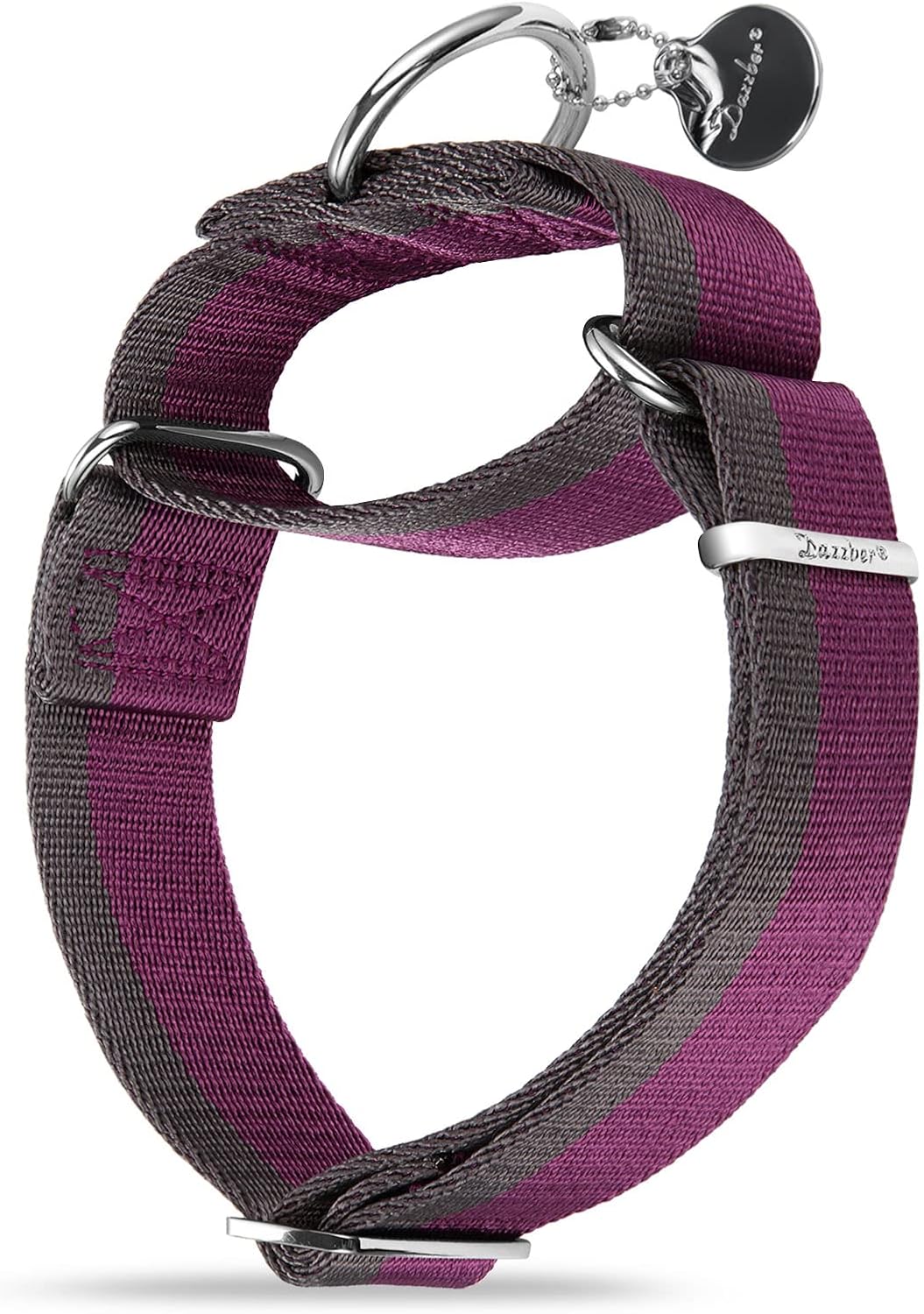 Thumbnail 5 de Dazzber Martingale Dog Collar (1 1/2 inch wide) – Extra Strong No-Pull for Medium to XLarge Dogs (Hot Pink & Grey, Large)