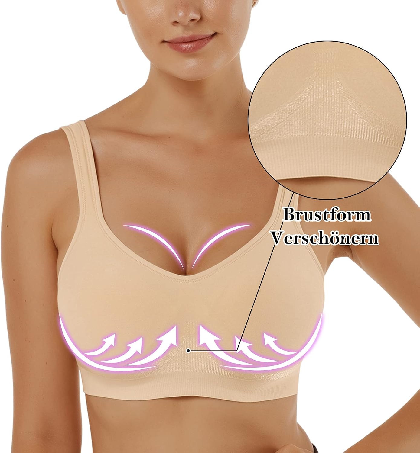 Detalle 2 de Vertvie Damen Sport-BH im 1/2/3er Set ohne Bügel – einfarbig, bequem & mit mittlerem Halt
