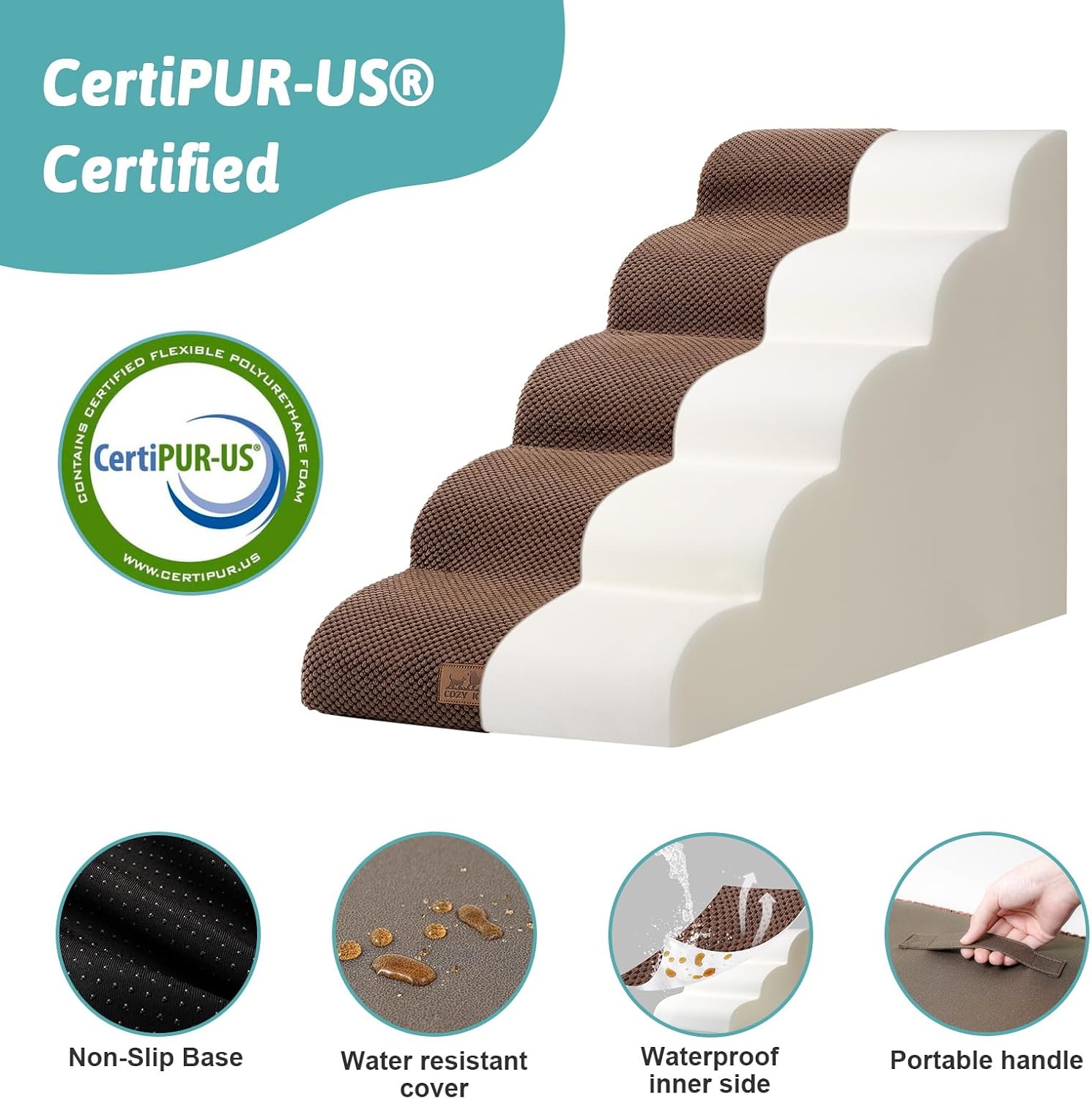 Thumbnail 4 de COZY KISS Hundetreppe für kleine Hunde (5 Stufen) – Haustiertreppe aus dichtem Schwamm für Couch & Bett