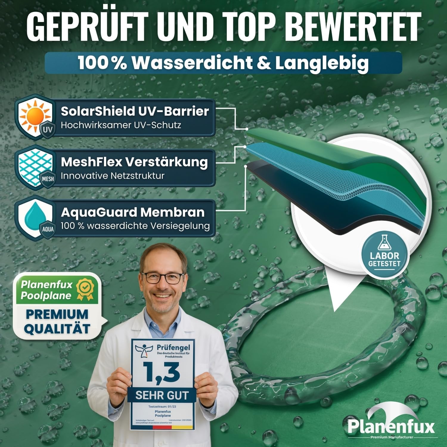 Thumbnail 4 de Planenfux Poolabdeckung rund 366 cm – Solarplane für Ø 320–366 cm Becken