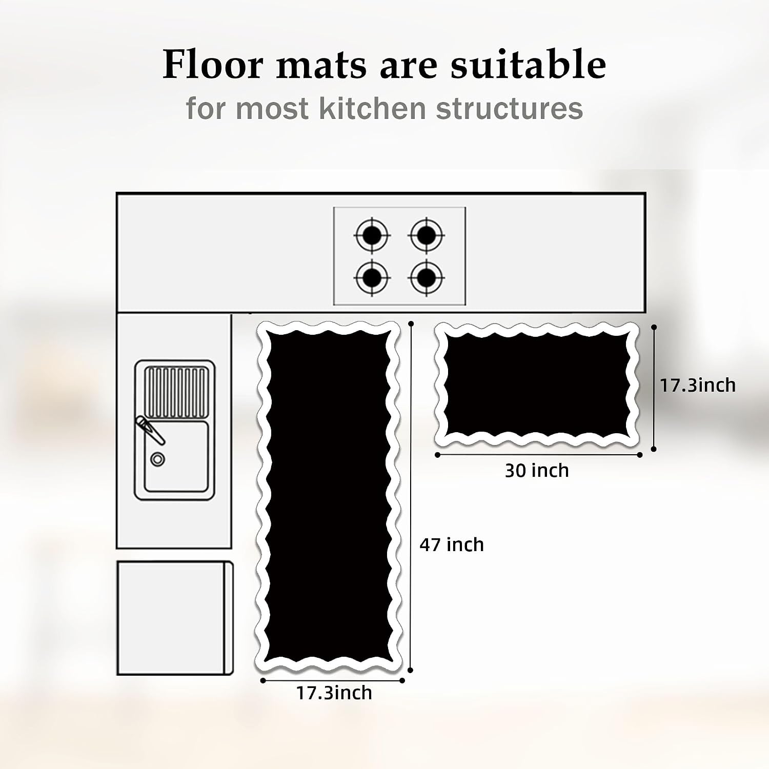 Thumbnail 1 de Arenarug Scalloped Black White Kitchen Mats 2-Piece Set
