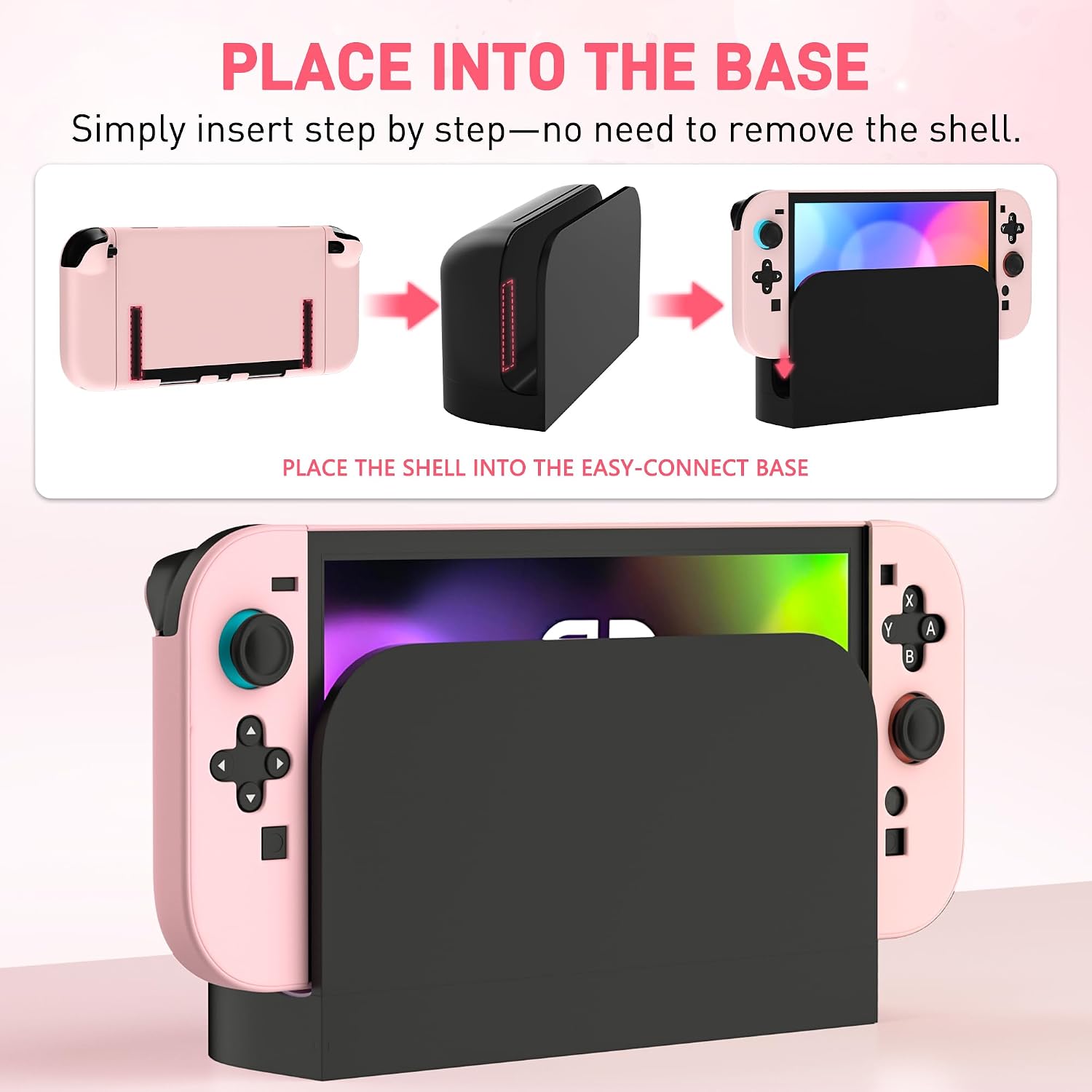 Detalle de GLDRAM 01 Pink Hard-Shell Case for Nintendo Switch 2, Dockable Design