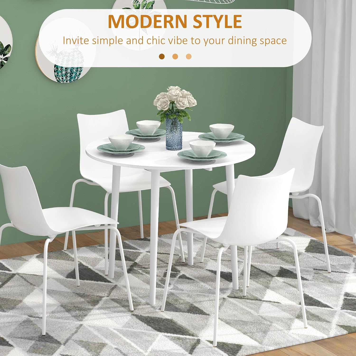Detalle de HOMCOM 83A-111V80WT Folding Dining Table, White Round Drop-Leaf Design