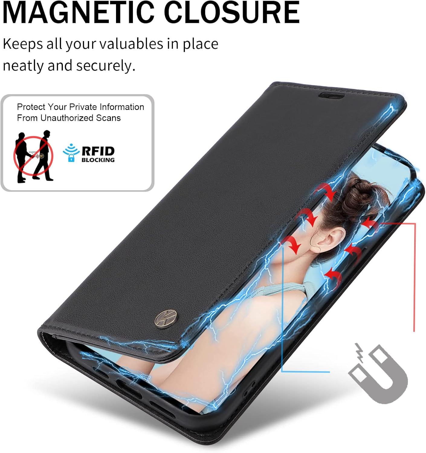 Thumbnail 4 de Migexxkj Handyhülle für iPhone 16 (6,1") mit Klappfunktion, Kartenfächern, Magnetverschluss und Ständer – Schwarz