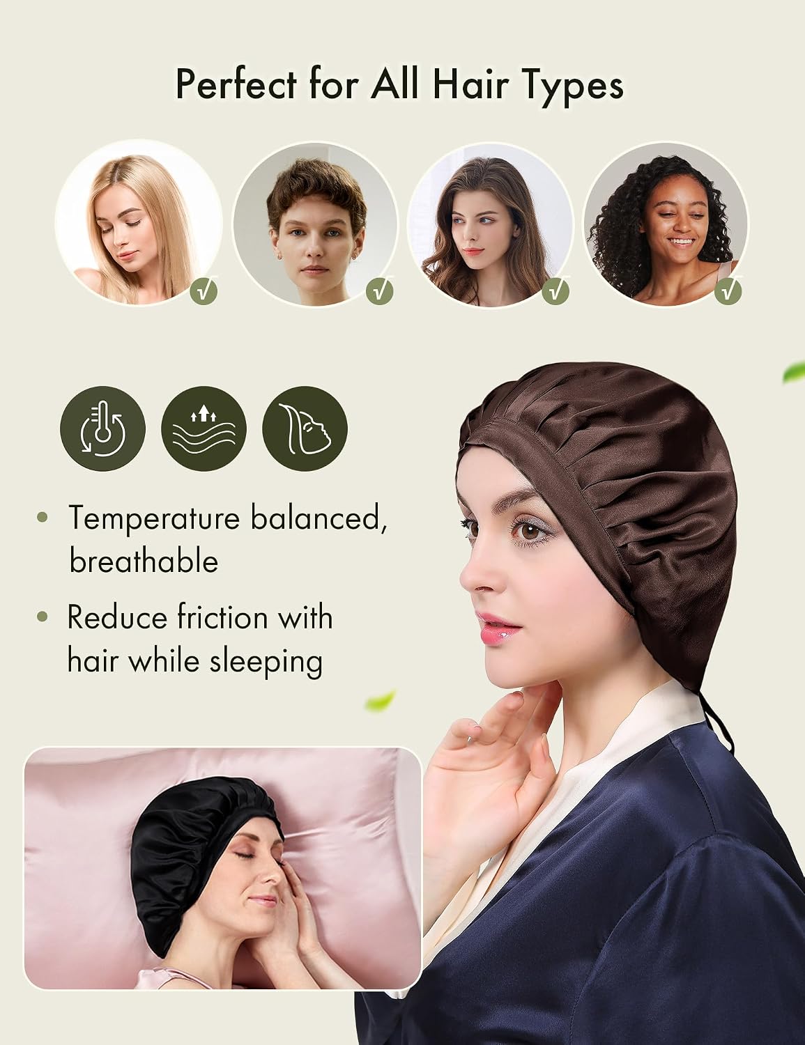 Detalle 1 de LilySilk Schlafmütze aus Maulbeerseide 100%