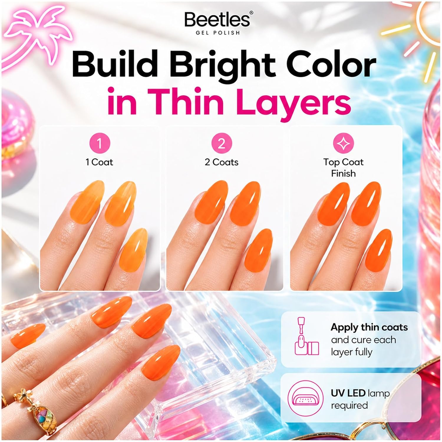 Detalle de beetles Neon Gel Nail Polish Set (20 Colors) with Base & Top Coats
