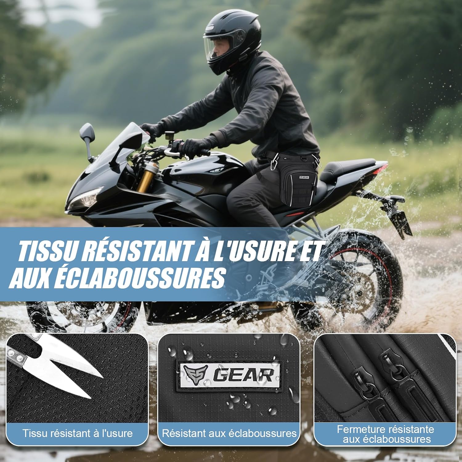 Detalle de Eshow Sacoche de Jambe Moto Extensible – Sacoche banane réfléchissante à fixation fiable