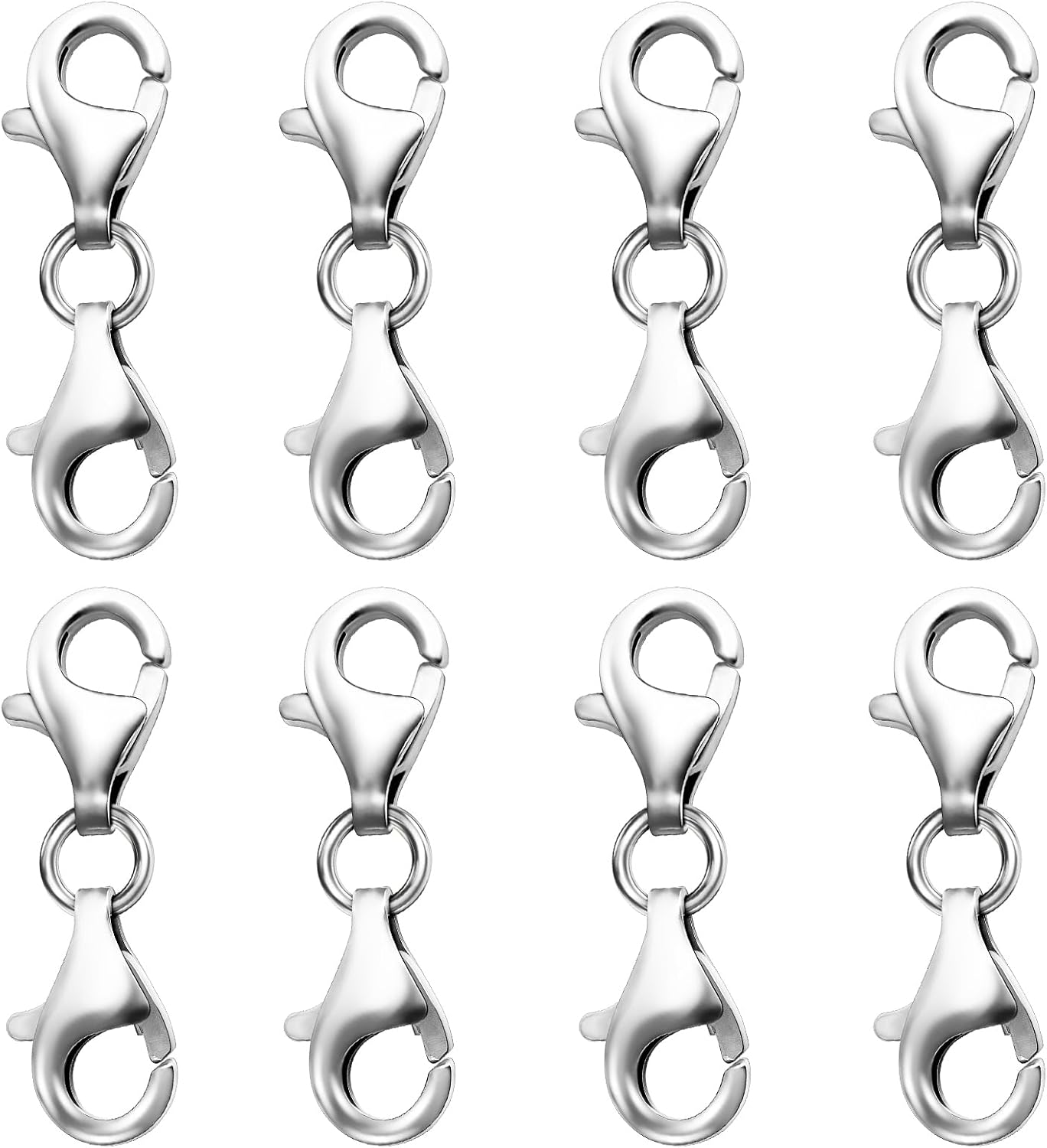 Detalle de OHINGLT Double Lobster Claw Necklace Extenders, Silver Brass, 8-Piece Set