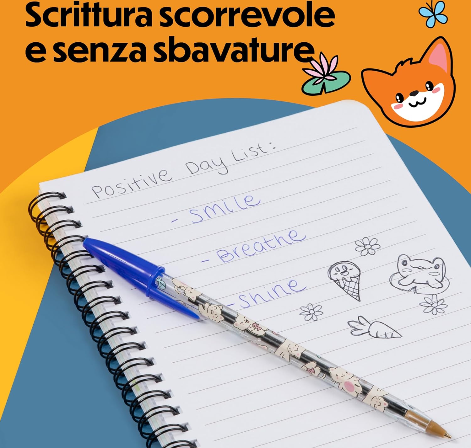 Detalle de Penne a Sfera BIC Cristal Decors Kawaii 1 mm – 8 pezzi, blu e nero, disegni assortiti