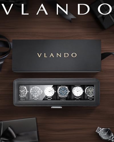 Detalle de VLANDO Caja Relojes de 6 Plazas con Tapa de Cristal – organización y estilo para tu colección