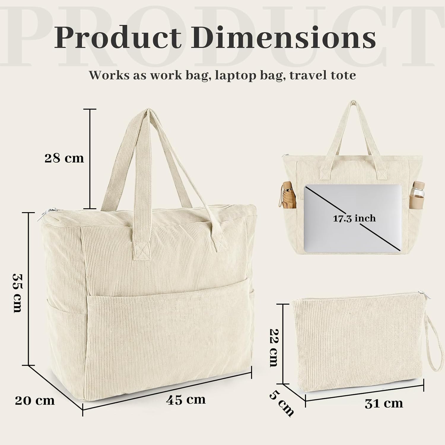 Thumbnail 2 de NADSSJL Cord Tasche Damen – Große Tragetasche mit 17-Zoll Laptopfach, vielseitig einsetzbar