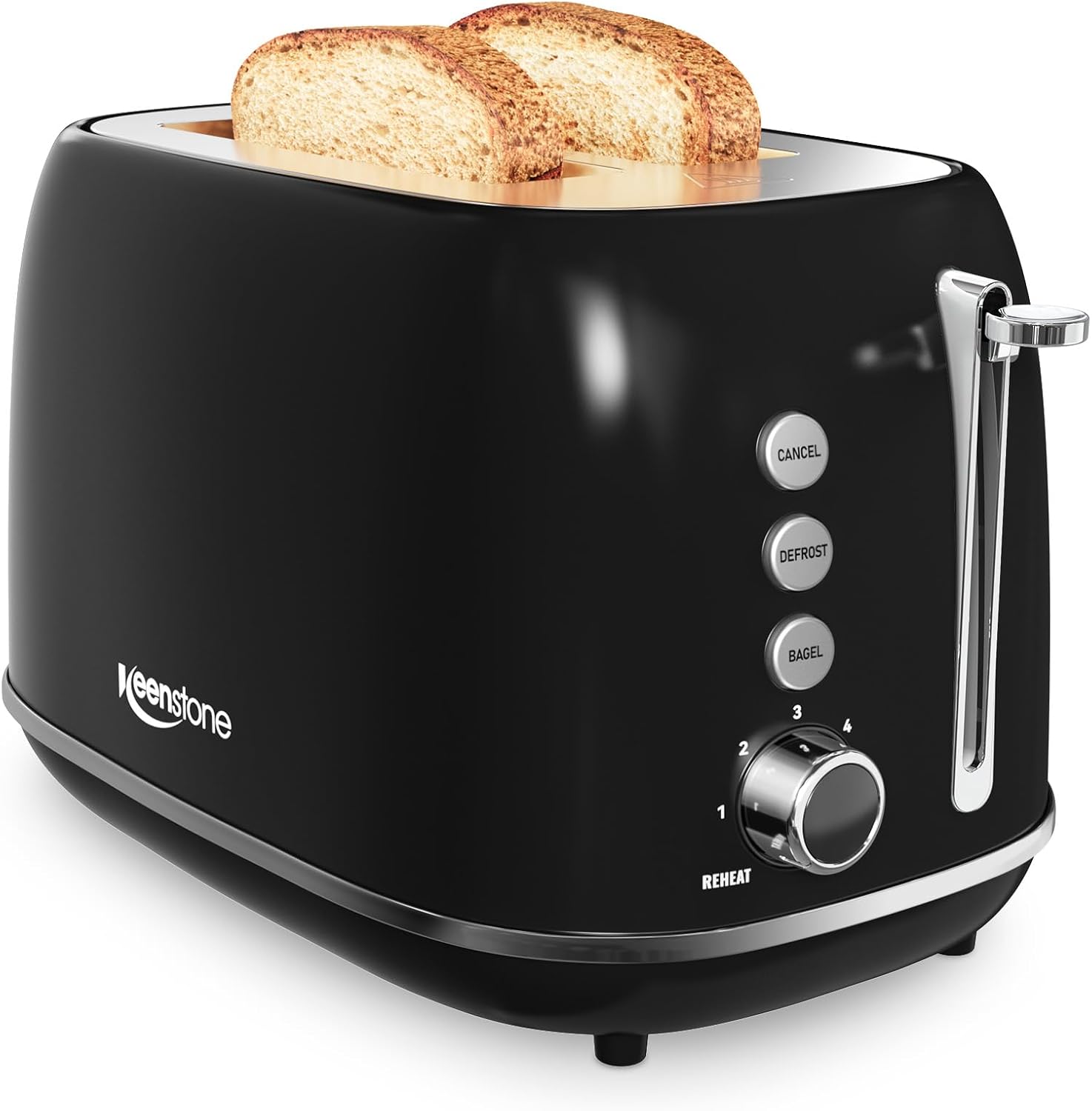 Keenstone 2-Slice Retro Stainless Steel Toaster with Bagel, Defrost, Cancel, and 6 Browning Settings