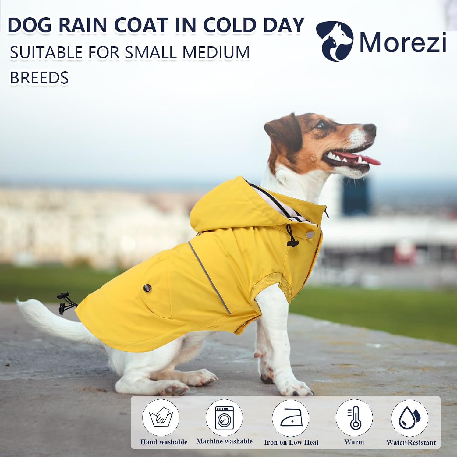 Detalle 2 de Dog Raincoat Waterproof Coat with Hood and Harness Access, Yellow XS