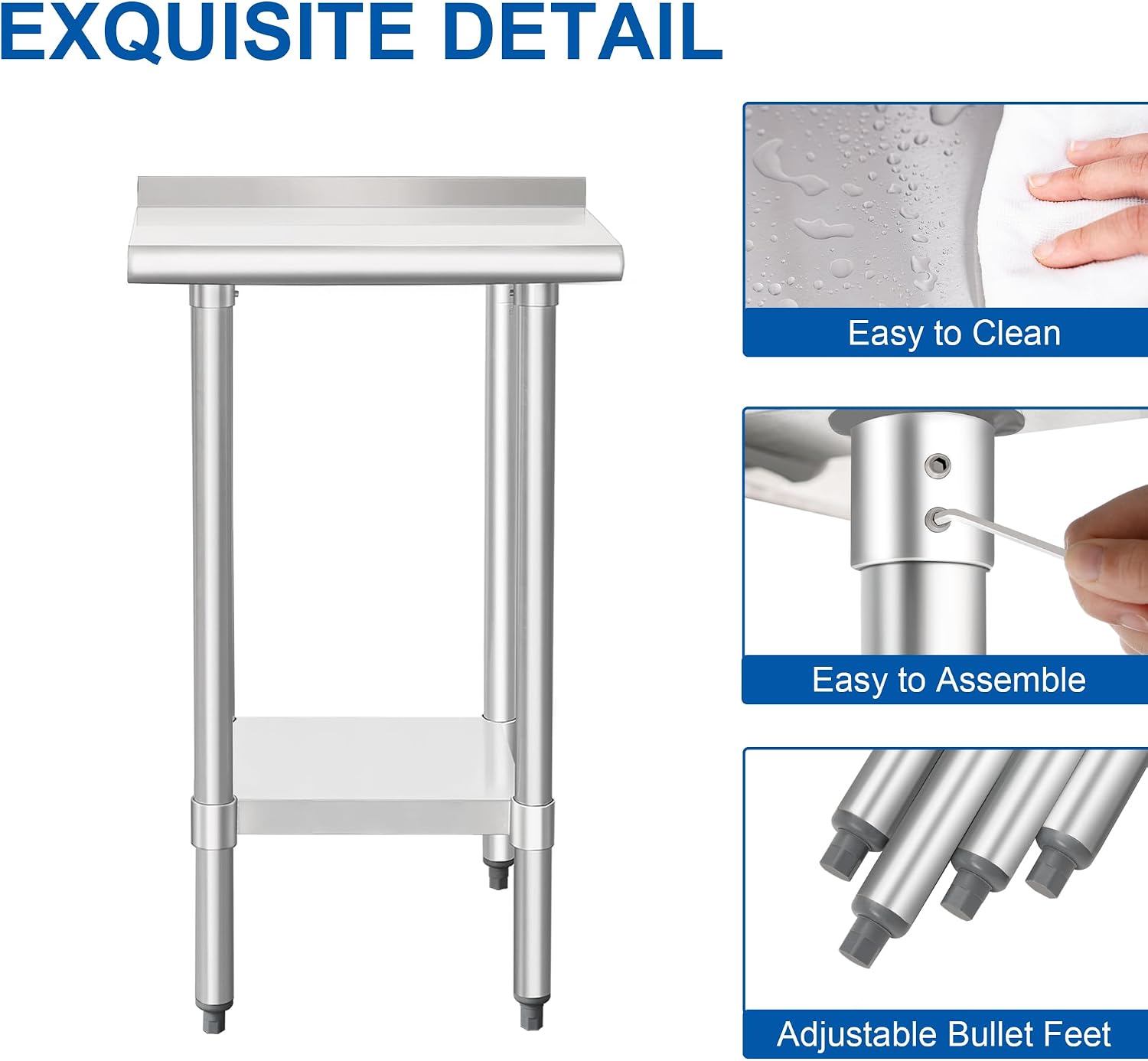 Thumbnail 4 de HARDURA Stainless Steel Prep & Work Table 24 x 30 Inches with Undershelf and 2" Backsplash (NSF)