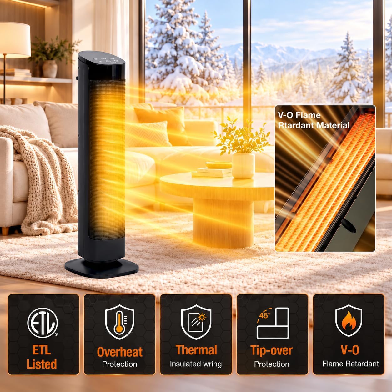 Thumbnail 6 de Hykolity 24-Inch Space Heater, 1500W PTC Ceramic, ECO Thermostat, 4 Modes