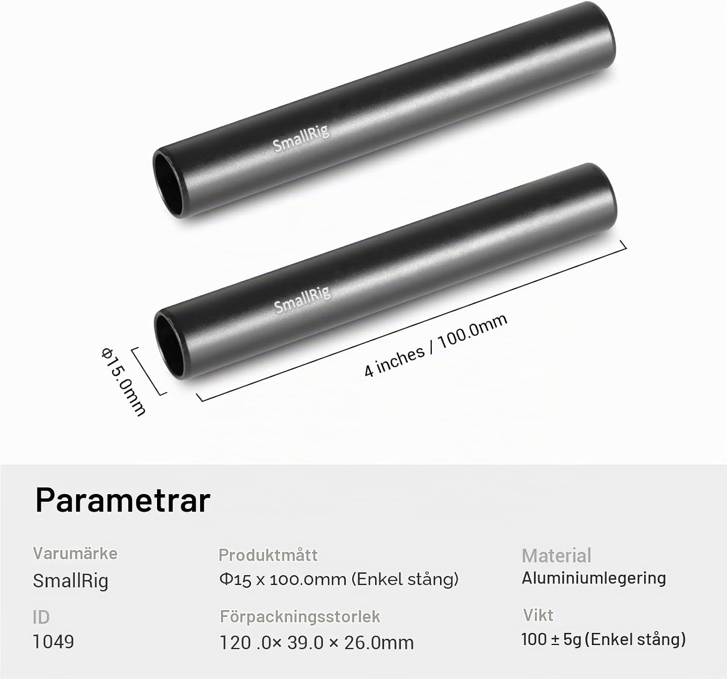 Thumbnail 6 de SMALLRIG 1049 – 15 mm kamerastänger i aluminium med M12-gänga, 10 cm
