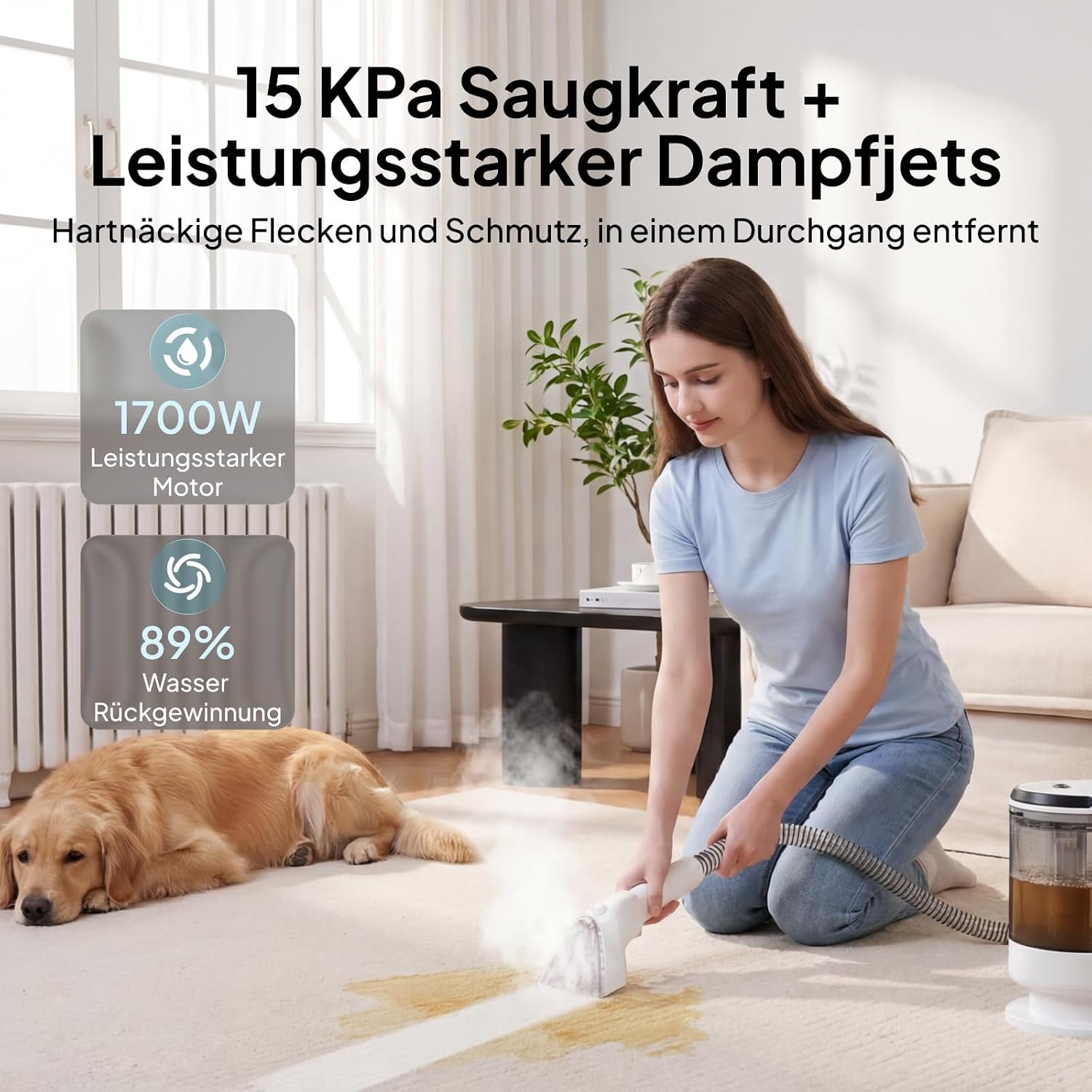 Detalle de Livatro Polsterreiniger/Nasssauger Waschsauger mit Dampf – 15 kPa, 1,6-Liter Wassertank, Selbstreinigung