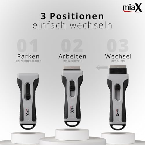 Detalle de miaX Profi Kochfeldschaber mit Soft-Touch-Griff und Ersatzklingen