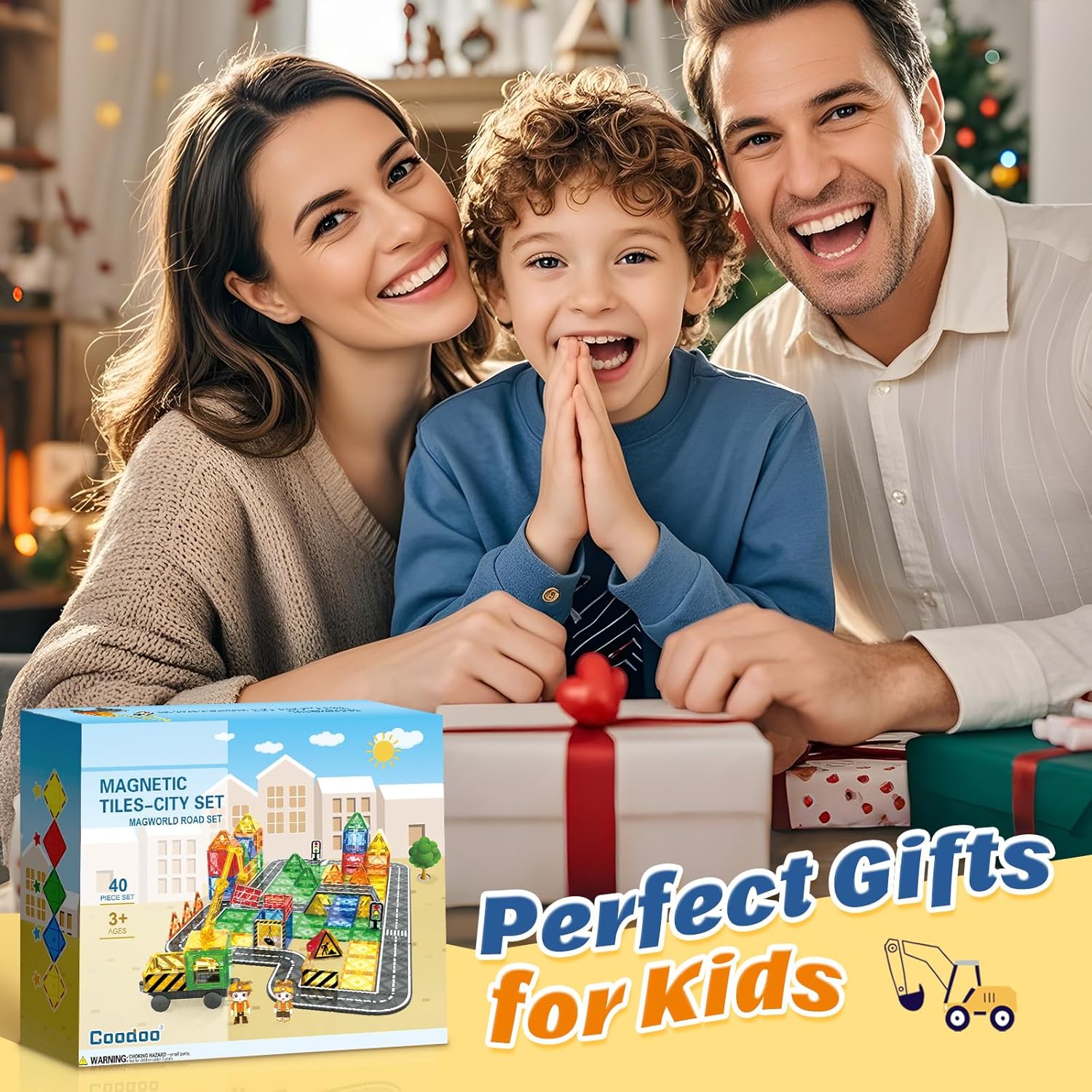 Detalle 2 de Kids Games Magnetic Tiles Road Set with Extendable Crane