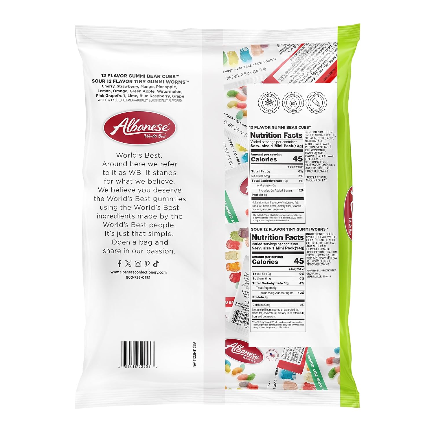 Detalle 2 de Albanese 53552 Sweet & Sour Monster Combo Gummy Candy, 45 Snack Bags