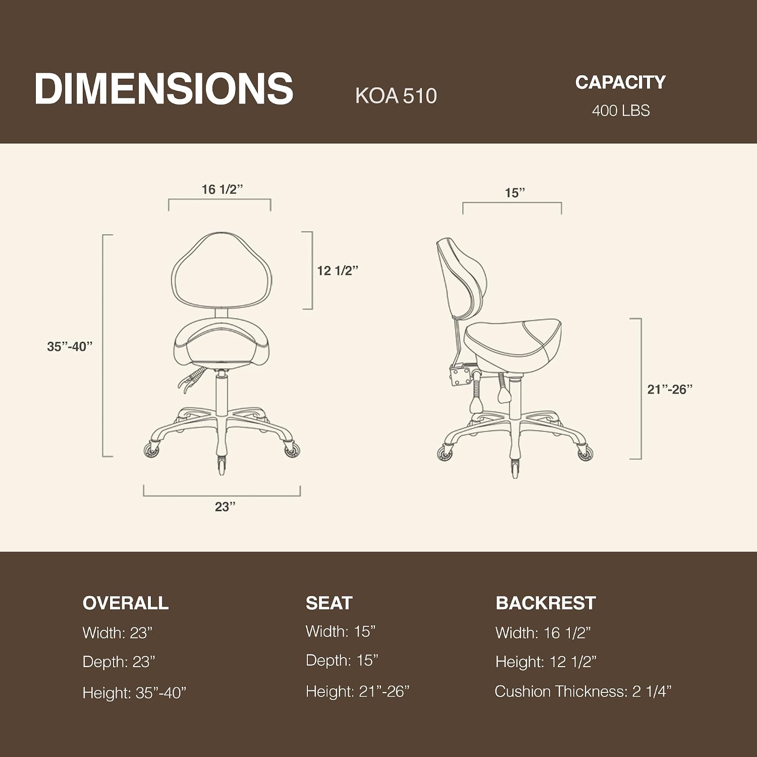 Detalle de DR.LOMILOMI 510 KOA Saddle Chair 500 lb