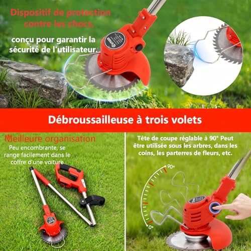 Detalle de OUTIGO Débroussailleuse Électrique sans Fil avec 2 Batteries et Accessoires Complets