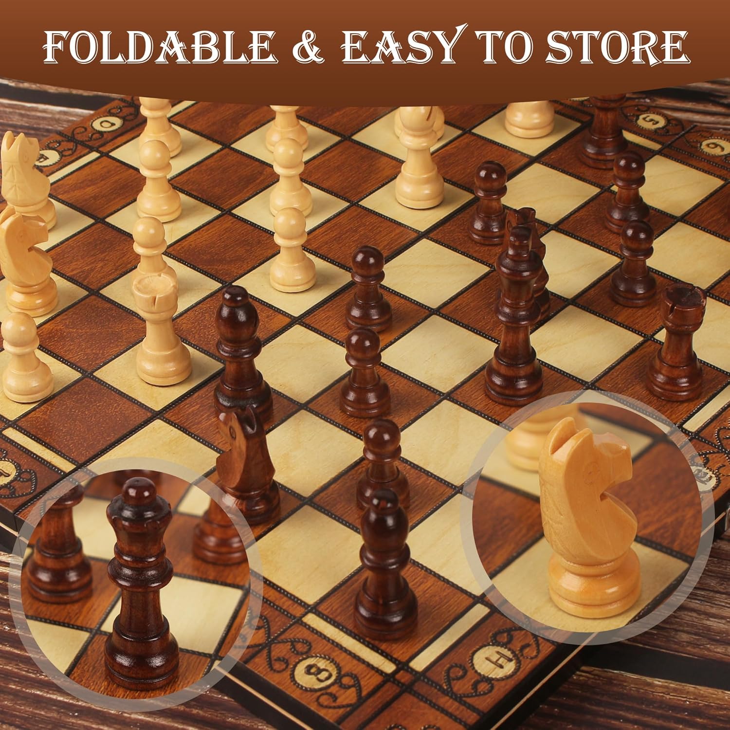 Thumbnail 5 de Nuangoo Scacchiera in Legno 34x34 cm 3‑in‑1