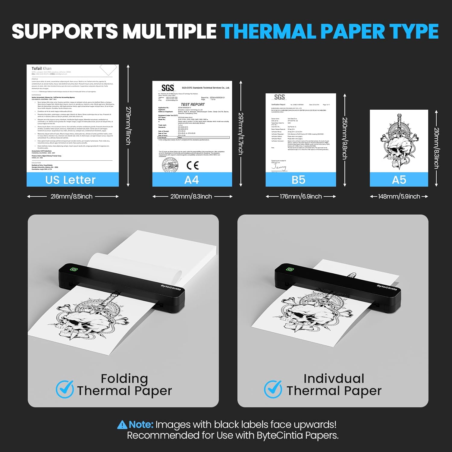 Thumbnail 5 de ByteCintia C80S Portable Printer for Travel: Bluetooth Thermal, Inkless, A4/US Letter