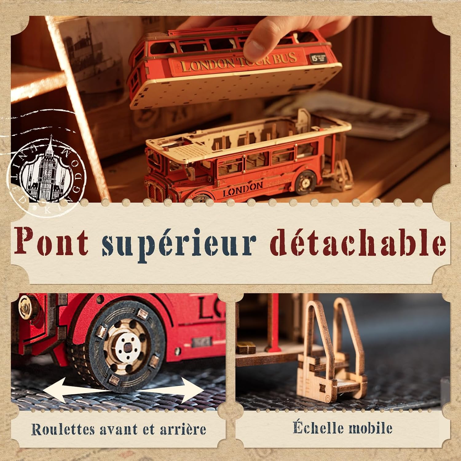 Thumbnail 5 de Rolife London Tour Bus 3D Maquette bois