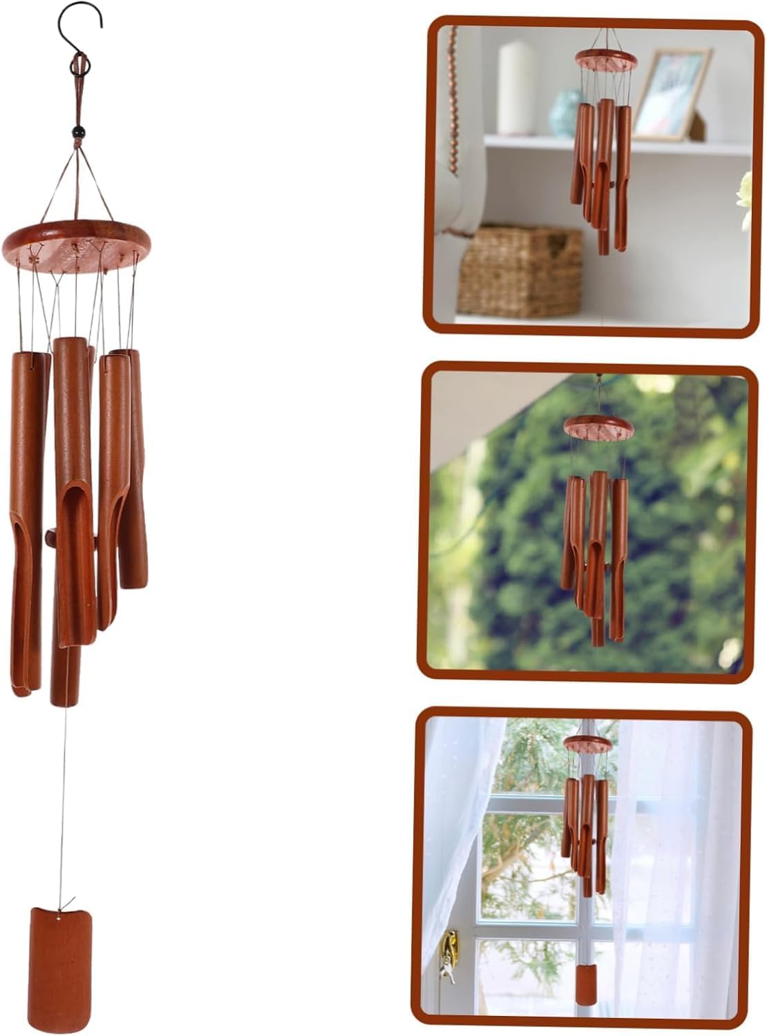 Detalle de Beler ZZFL bamboe windgong met 6 buizen, 78 cm, voor tuin en terras