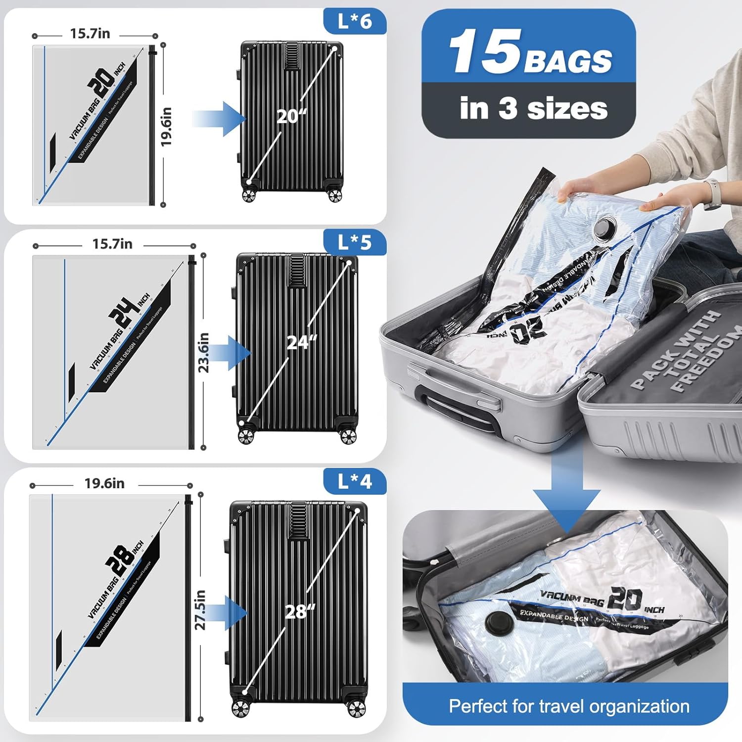 Thumbnail 3 de Rechargeable Vacuum Storage Bags with Electric Pump — 15-Piece Travel Set (3 Sizes)