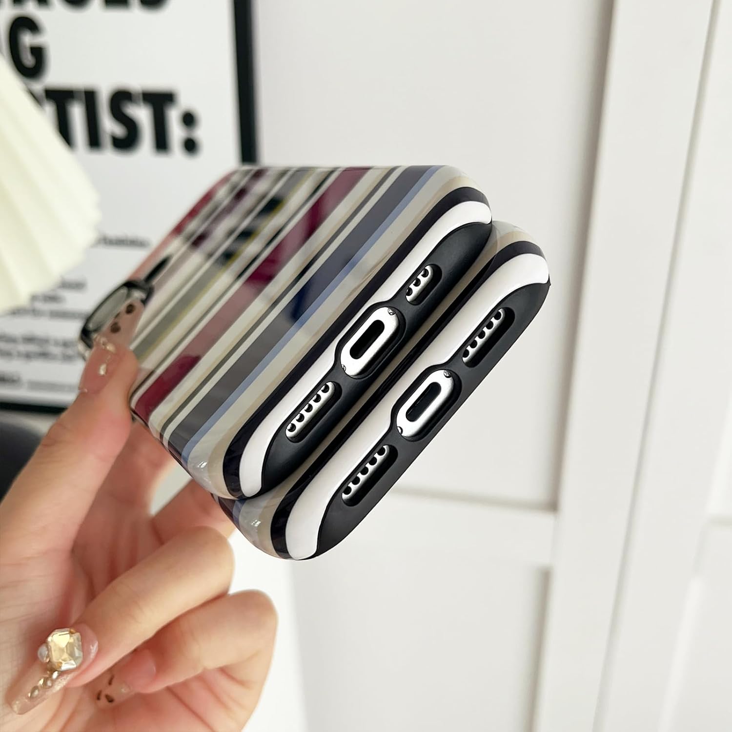Thumbnail 4 de Sayoaho iPhone 13/14 Case, Black Colorful Stripes, Soft TPU & PC Back