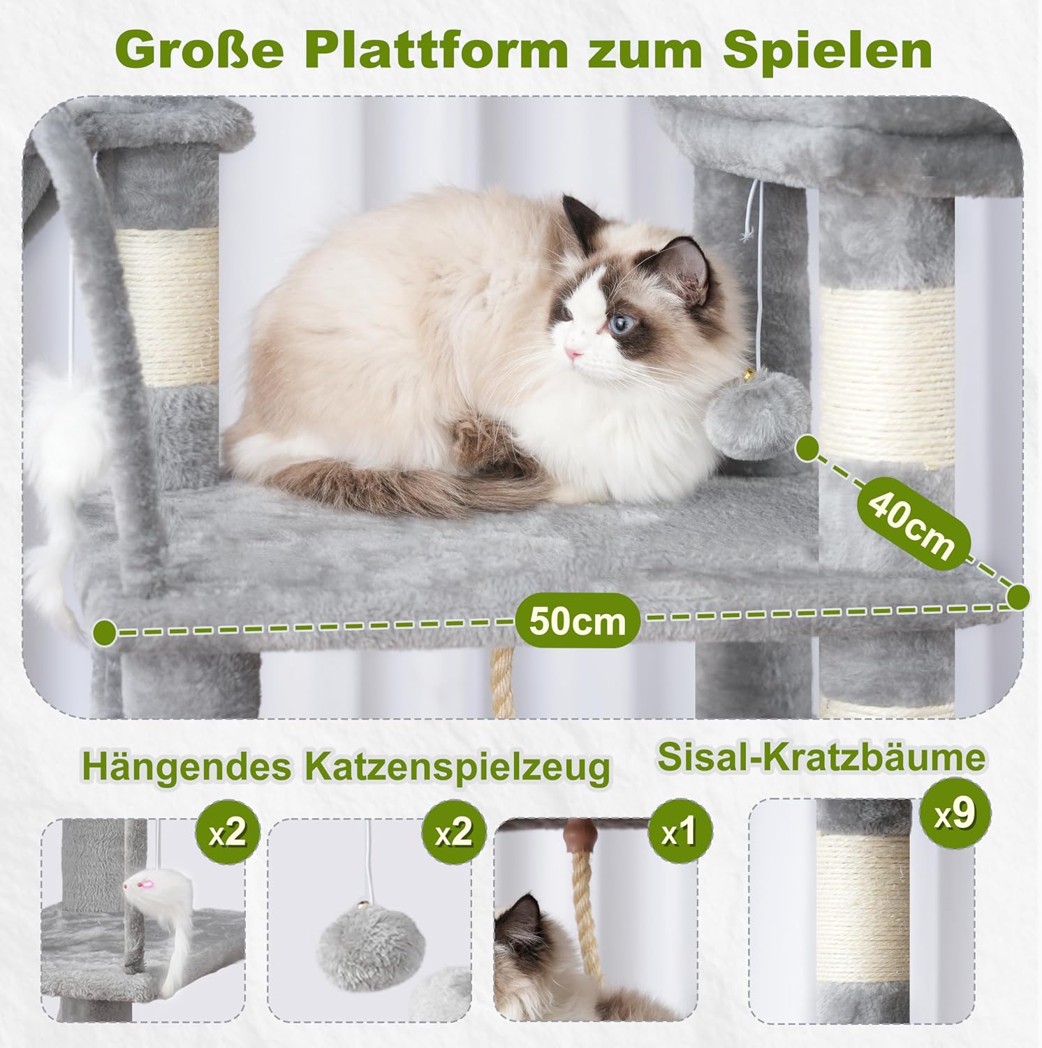 Detalle de Gitelsnour Kratzbaum groß für Innenbereich – 160 cm, mit zwei großen Plattformen, Körben, Höhle und Spielzeug (GCT020W)