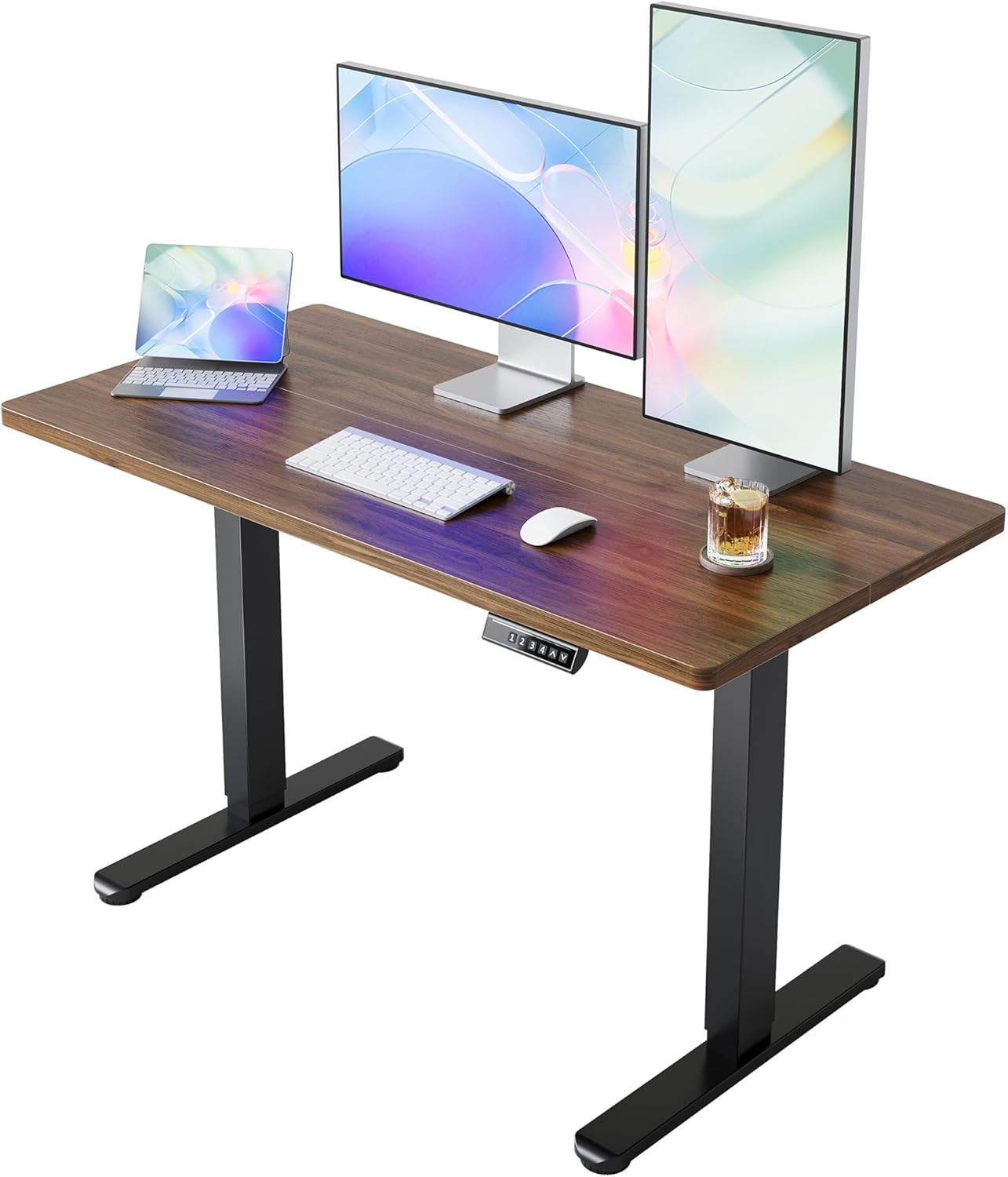 Detalle de HUANUO Electric Standing Desk, Walnut, 4 Memory Presets, 28.3–46.5-Inch Range