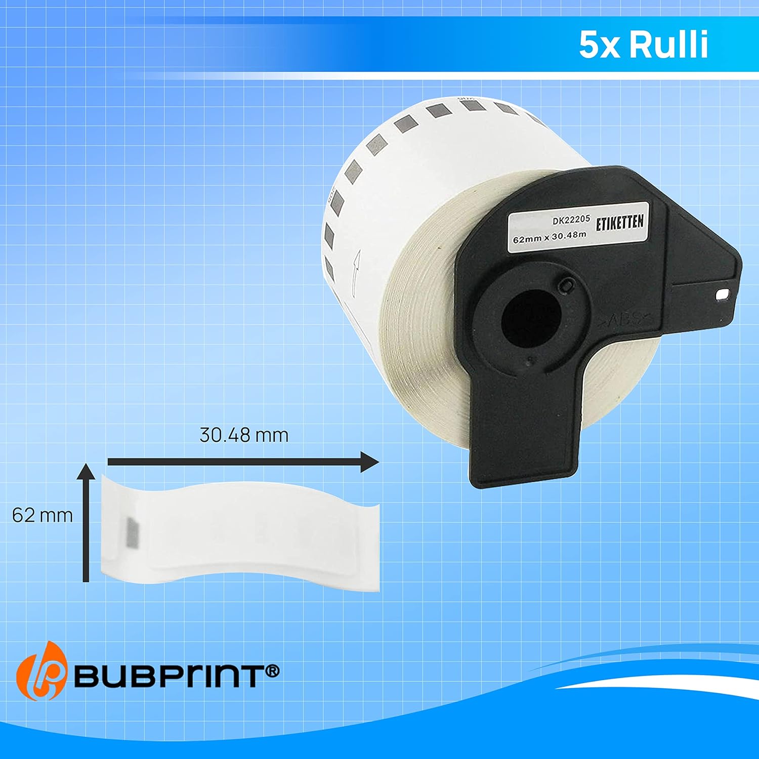 Thumbnail 4 de 5x Bubprint Etichette DK-22205 compatibili per stampanti Brother QL (QL800–QL1110NWB)