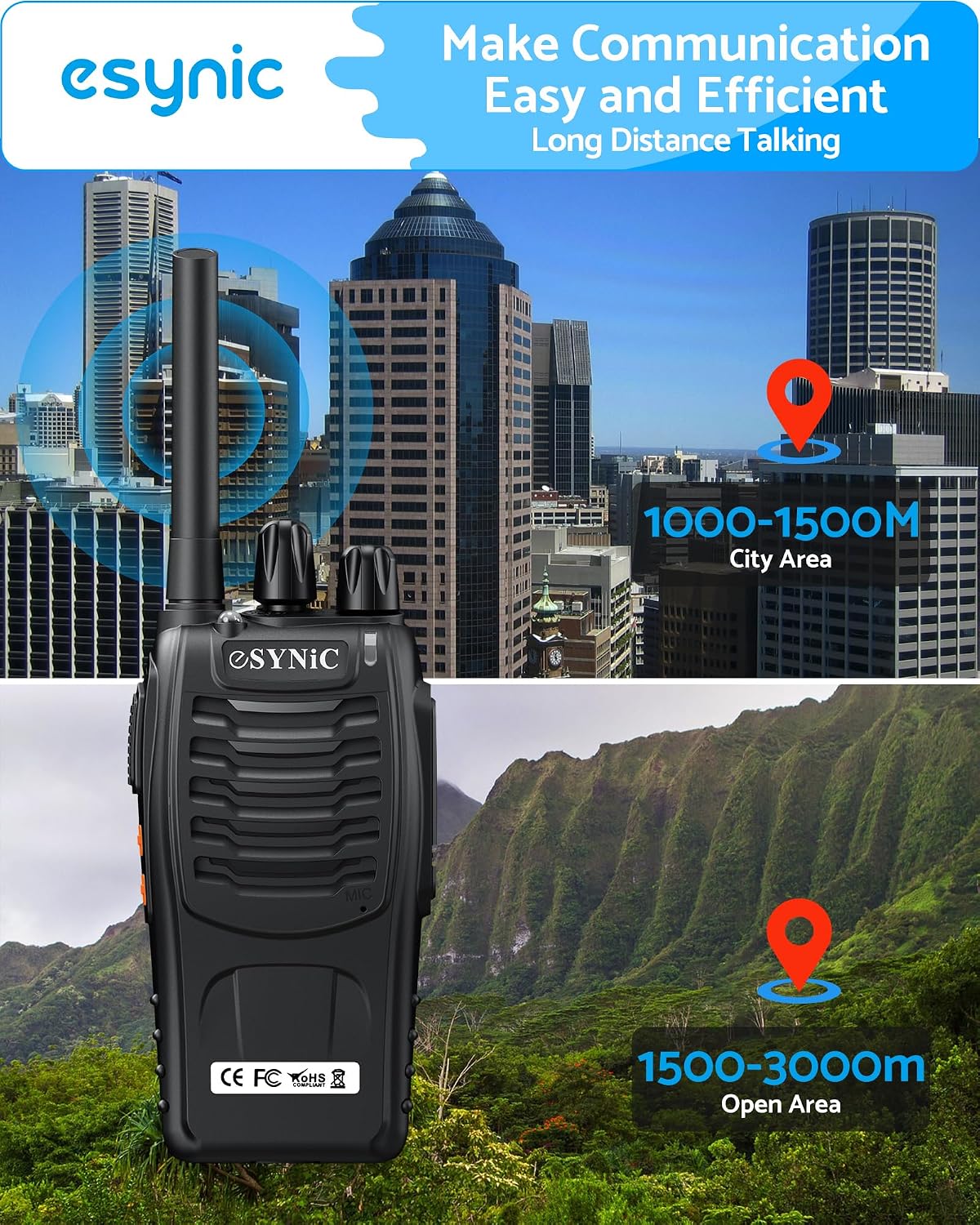 Thumbnail 1 de eSynic 2PESY082 PMR446 Two-Way Radios, 16 Channels, USB Charging