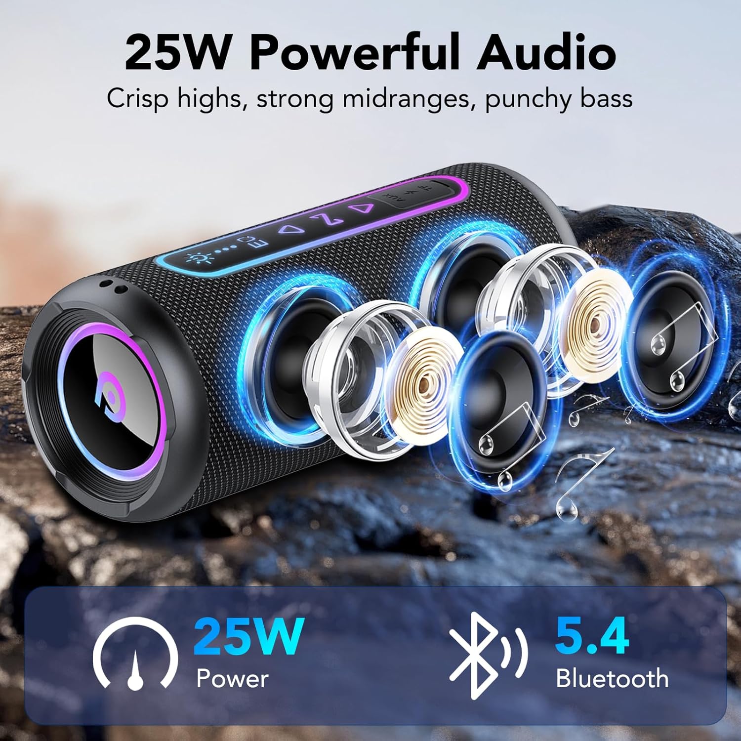 Detalle de Enceinte Bluetooth 5.4 25W – Puissante, étanche IPX7 et éclairage RGB