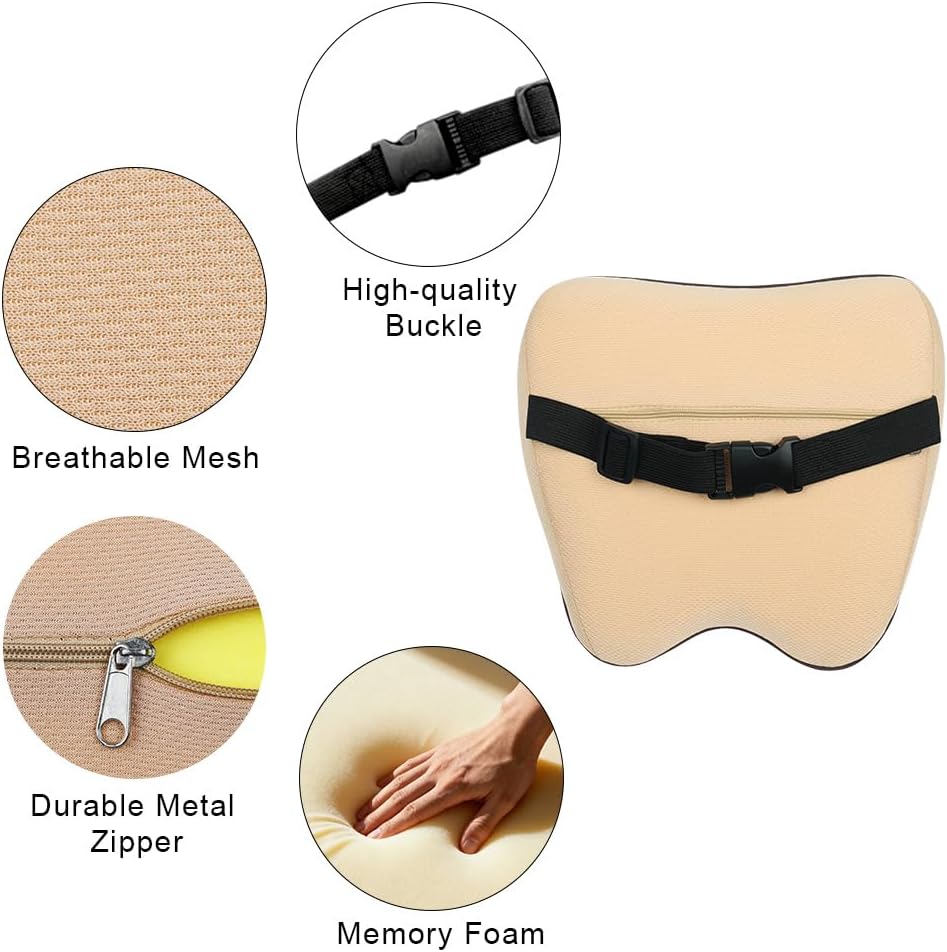 Detalle de Alaoo Cuscino Poggiatesta Auto ortopedico con supporto collo e spalle, rimovibile e traspirante (beige, 1 pezzo)