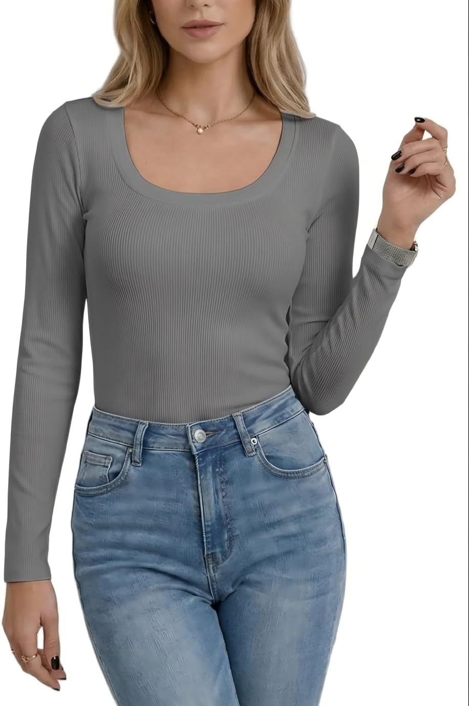 Thumbnail 1 de AirMood Casual damesshirt met lange mouwen, ronde hals en comfortabele pasvorm