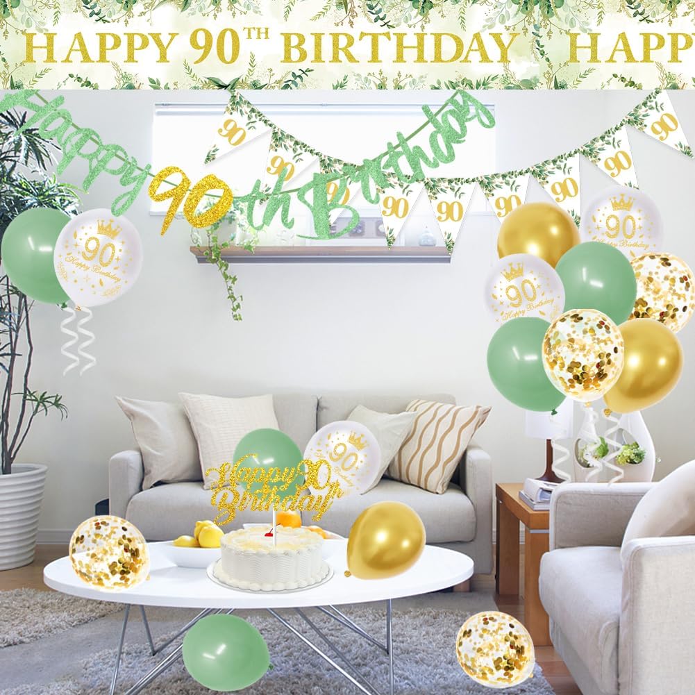 Detalle 1 de Sage Green 90th Birthday Party Decorations ๐