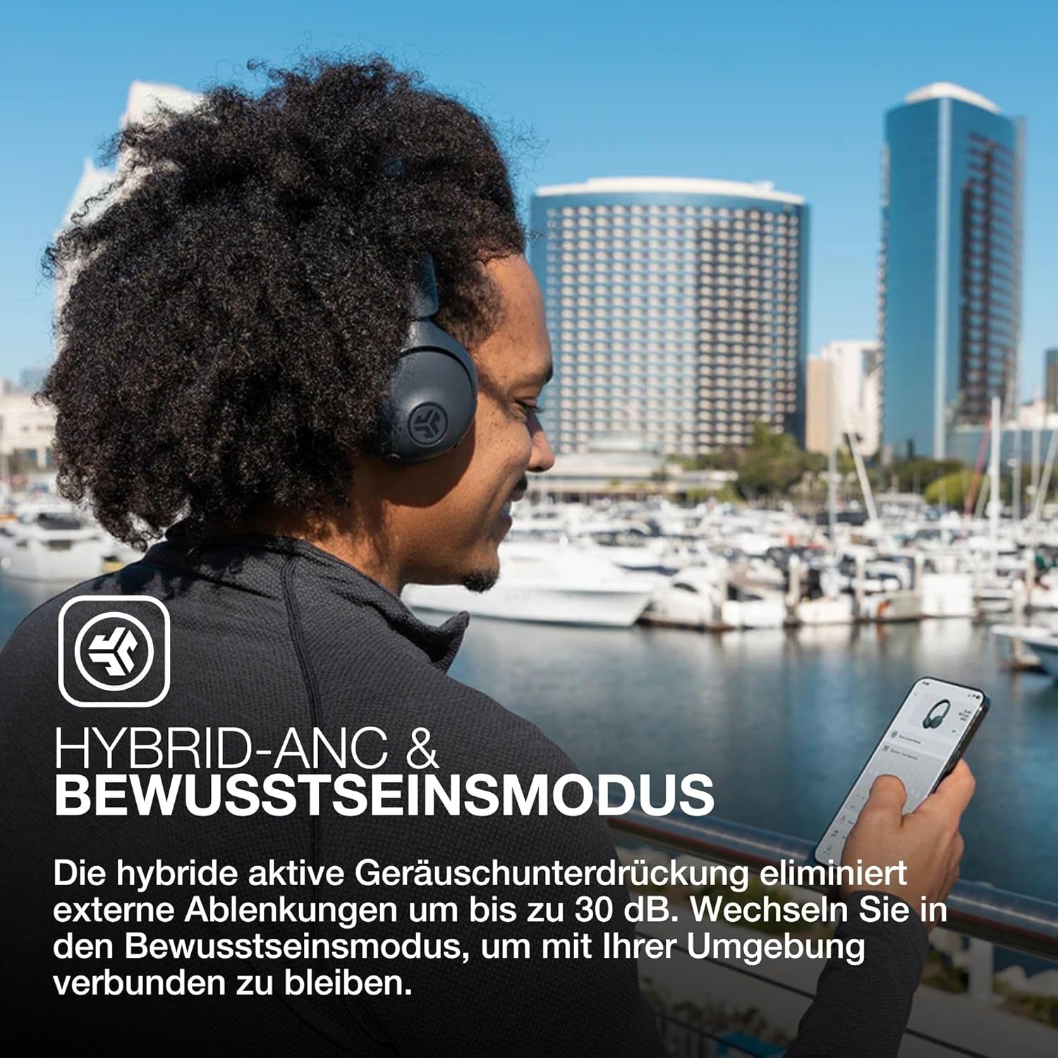 Thumbnail 3 de JLab Go Lux ANC Kopfhörer mit Bluetooth, Noise Cancelling & Mikrofon (On-Ear, faltbar, Graphit)