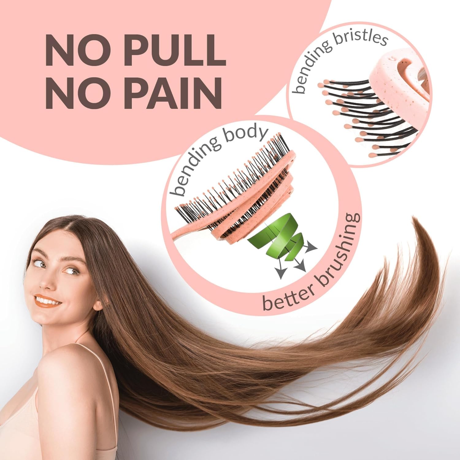 Thumbnail 1 de marQus Bio Haarbürste ohne Ziepen mit Doppelspiralfeder – Entwirrbürste für jeden Haartyp (Peach Orange, 1 Stück)