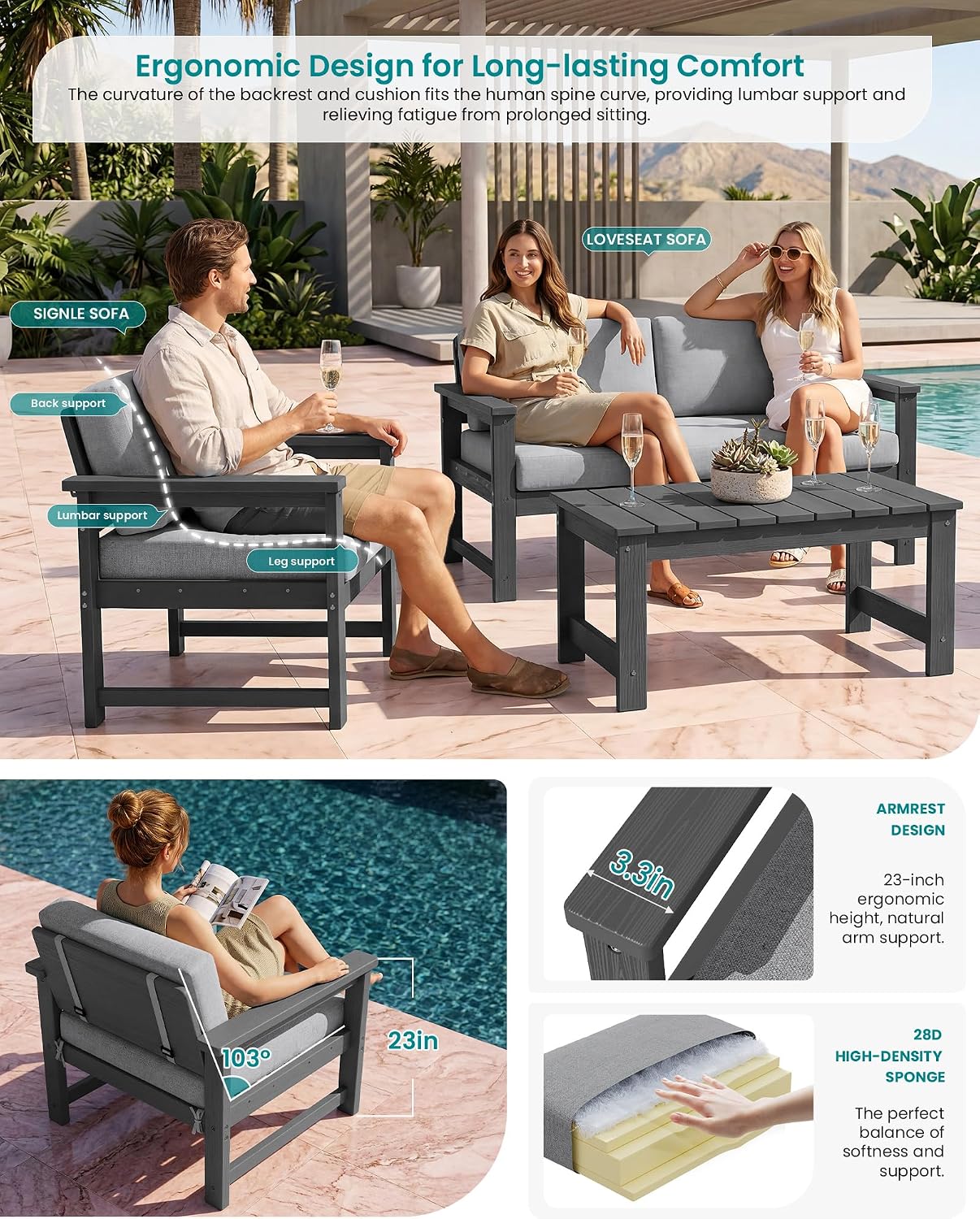 Detalle de SERWALL Outdoor Conversation Sofa Set, HDPE