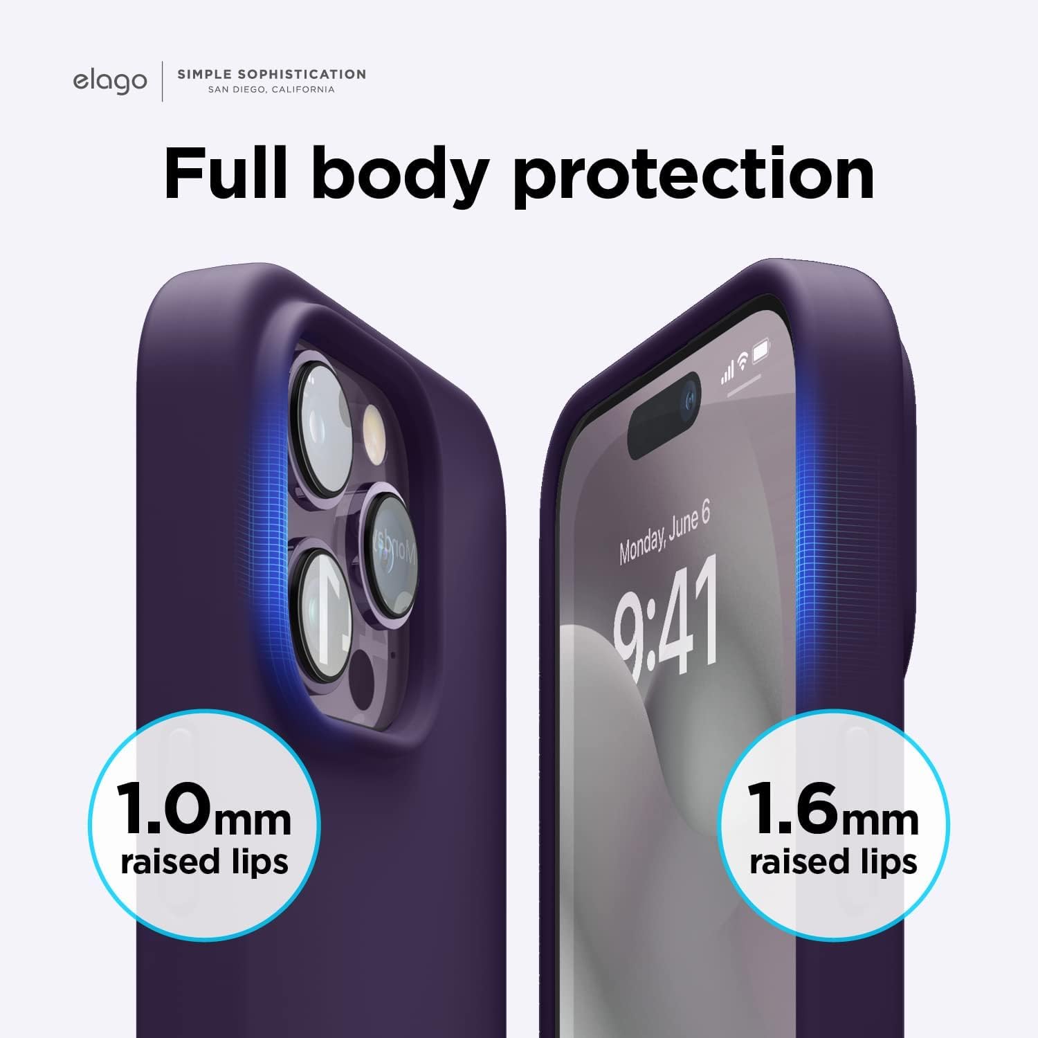 Detalle de elago Coque Silicone Liquide pour iPhone 14 Pro (6,1”) – Étui antichoc 4 couches, microfibre douce et protection intégrale (Violet intense)